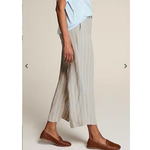 J. Jill Love Linen 100% Linen Creased-Front Wide-Leg Striped Blue Cream Pants - Picture 2 of 15